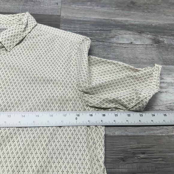 AllSaints Geometric Cream Black AOP Mens Medium Short Sleeve Button Shirt EUC - Picture 6 of 8
